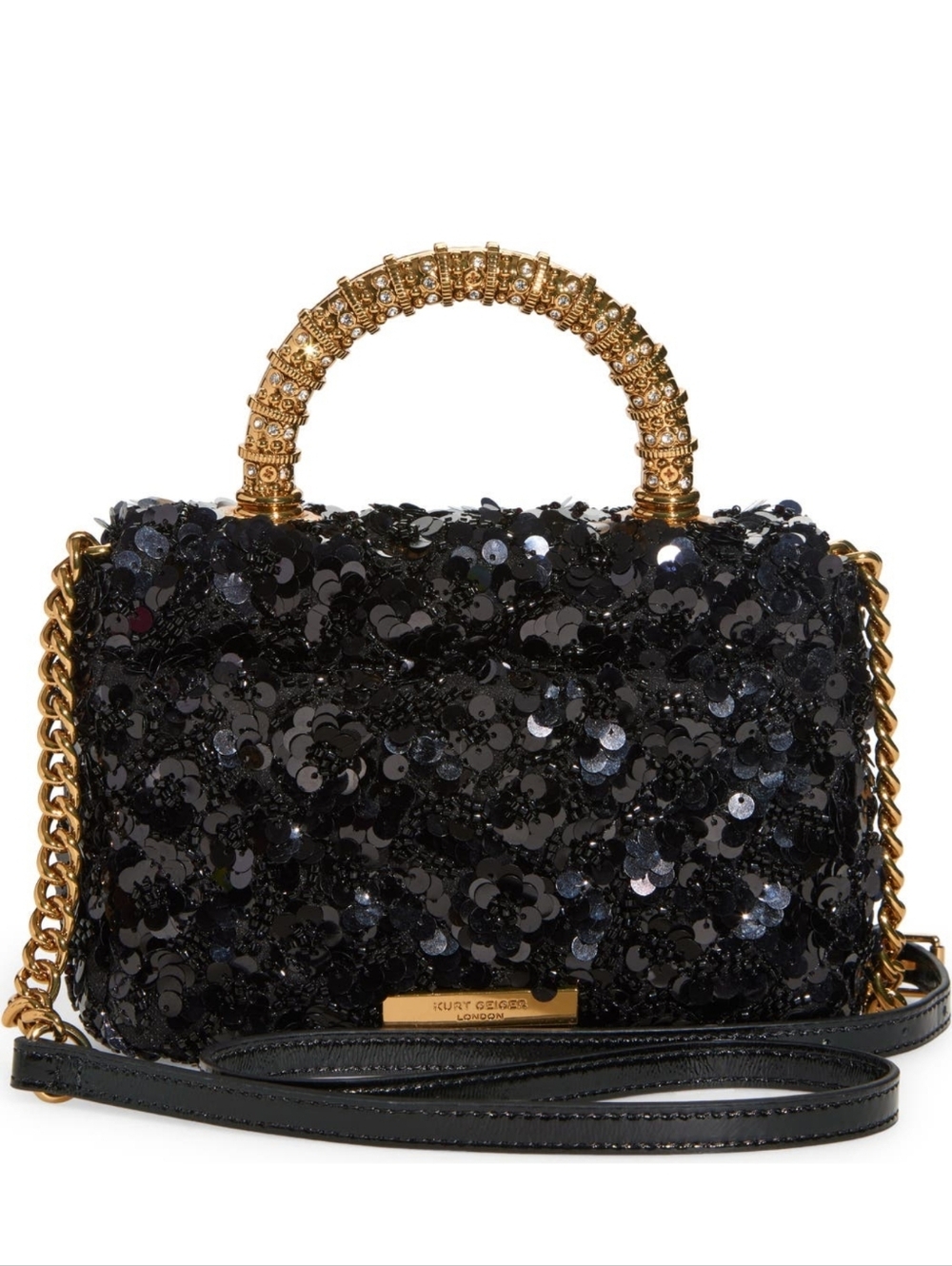 Kurt Geiger Mini Purse Newest Elegany Black Sequin Women's Stylish Crossbody Bag - Picture 2 of 8